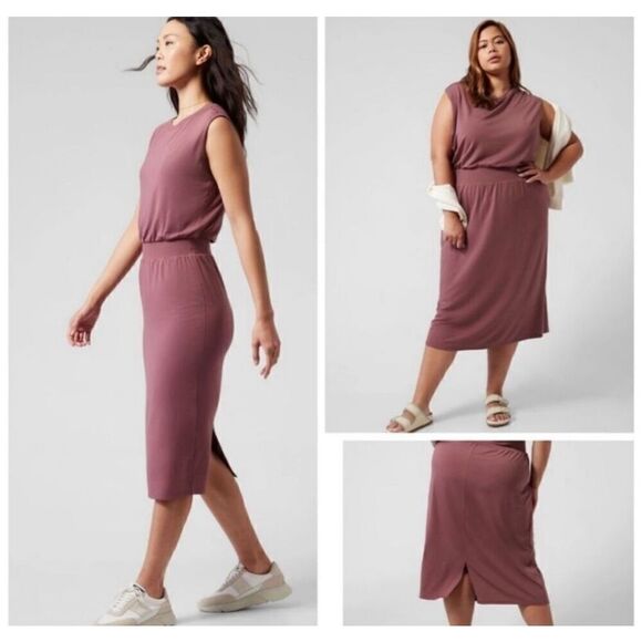 ATHLETA Santorini Cinch midi Dress Stretch Modal Rose size 2X - Picture 2 of 13